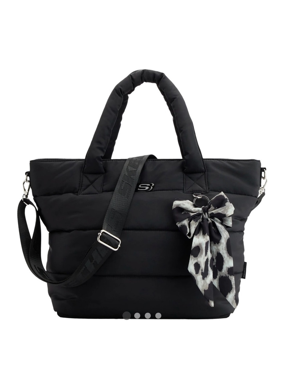 Skechers Black Quilted Tote with Animal-Print Scarf Accent